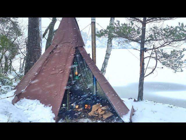 3 Days Winter Bushcraft - SNOW STORM HOT TENT