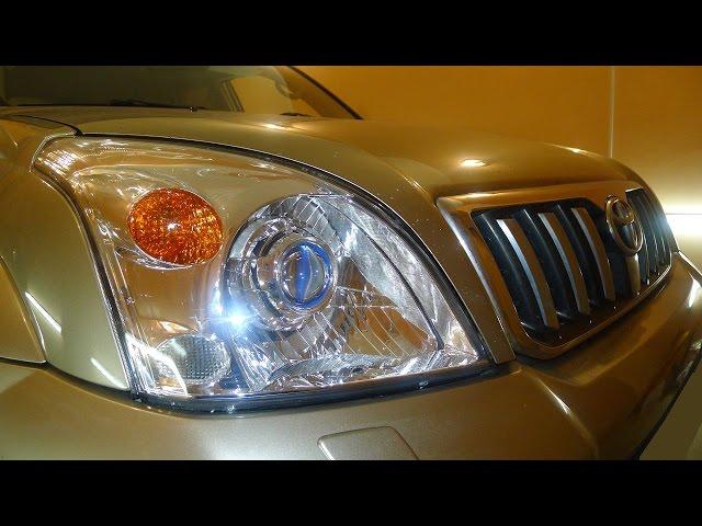 Land Cruiser Prado 120 тюнинг фар установка светодиодных линз Optima Premium Bi led Lens в фары DEPO