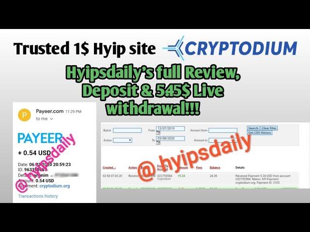 cryptodium.org Trusted 1$ Hyip site! Hyips daily Full review, Deposit, & 5.45$ live withdrawal proof