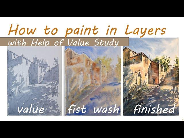 Watercolor City Tutorial, Watercolor Tips on Values Painting Cityscape, How To Paint A Simple Street