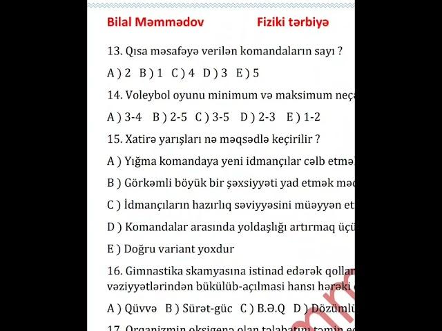 Fiziki tərbiyə MiQ və Sertifikasiya Sınaq B1 ( 11-20 ) sual. (055) -965-03-13 Bilal Məmmədov