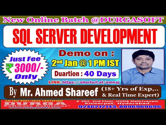 SQL SERVER DEVELOPMENT Online Training @ DURGASOFT