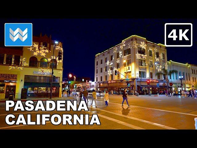 [4K]  Downtown Pasadena, California at Night - Christmas Walking Tour & Travel Guide 