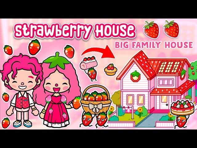 Aesthetic Big Family House  Build Strawberry House  Toca Boca House Ideas  Toca Life World