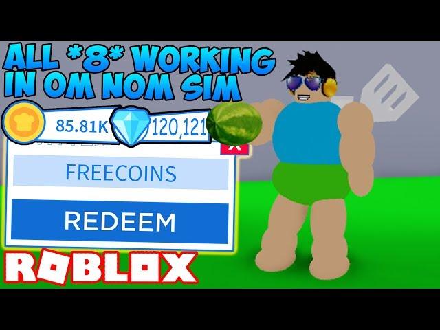 ALL *8* NEW WORKING CODES IN OM NOM SIMULATOR!! (ROBLOX)