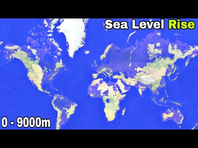 World Flood Map | Sea Level Rise (0 - 9000m)