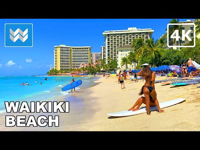 [4K] Waikiki Beach in Honolulu Hawaii - Walking Tour Vlog & Vacation Travel Guide  Relaxing Waves