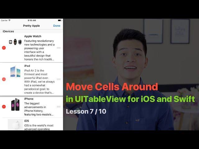 UITableView Pt  7/10:  DRAG AND DROP TO MOVE CELL IN TABLE VIEW SWIFT TUTORIAL