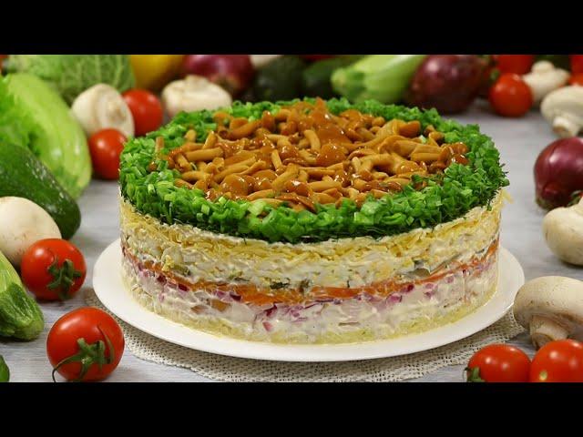 Layered Salad with Marinated Mushrooms