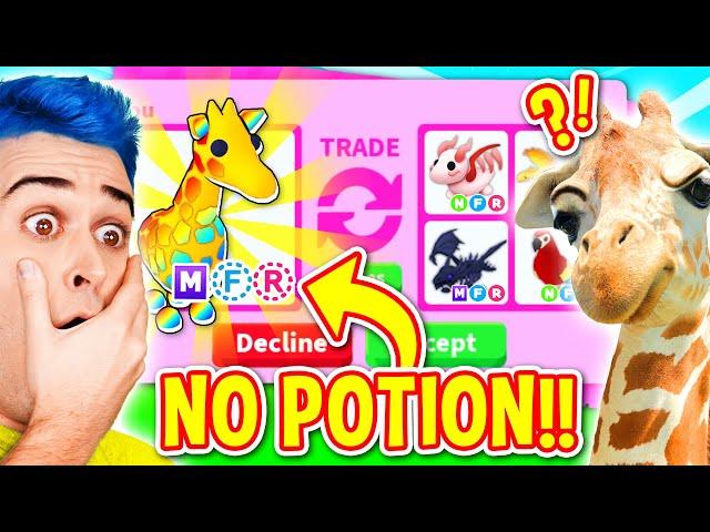 Trading My *NO POTION* Mega Neon GIRAFFE In Adopt Me Roblox! Roblox Adopt Me Trading In RICH SERVER