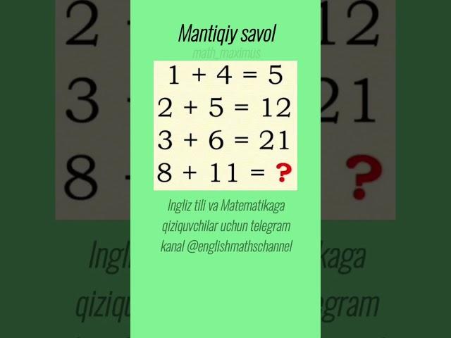 Mantiqiy savol #matematika #matematik #boshqotirma #testlar #shorts