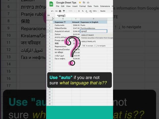 How to Google Translate in Google Sheets || GoogleTranslate Anything in Worksheets SHORTS