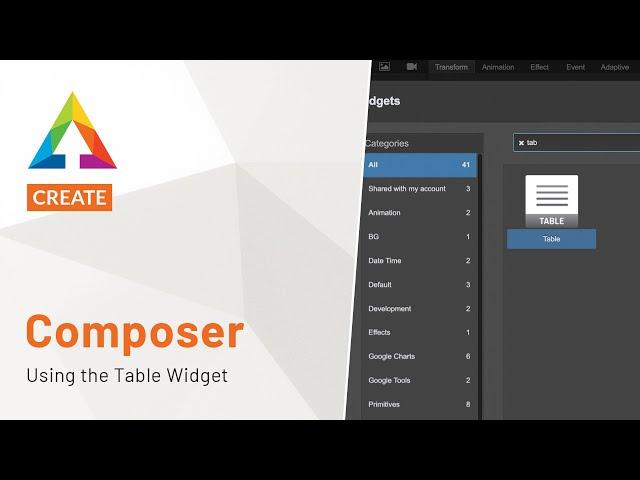 Singular's Composer - Using the Table Widget