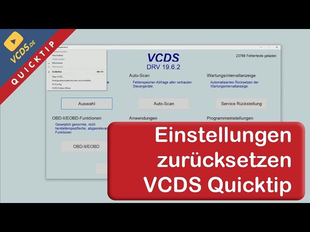 VCDS Quicktip: Einstellungen Zurücksetzen