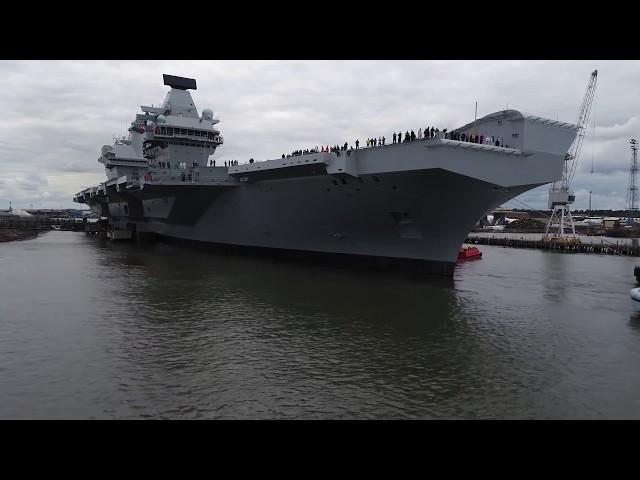 Drone footage shows HMS Queen Elizabeth depart Rosyth hd