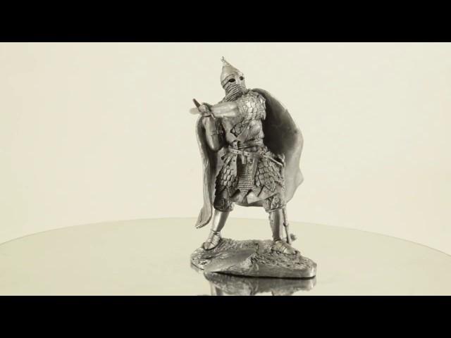 Russian warrior with sword, metal sculpture. Collection 54mm miniature tin toy soldier figurine