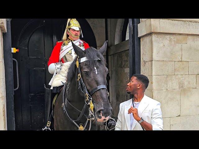 BRO CASUALLY GRABS THE REINS, but The KING'S GUARD HAS OTHER IDEAS at Horse Guards!