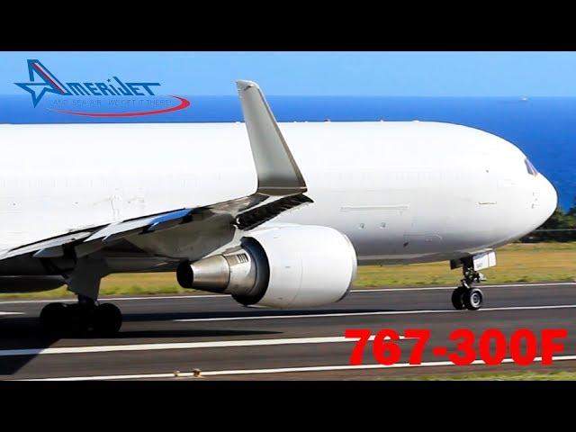 Winglets !!! Amerijet all white 767-300F departing St. Kitts for Miami