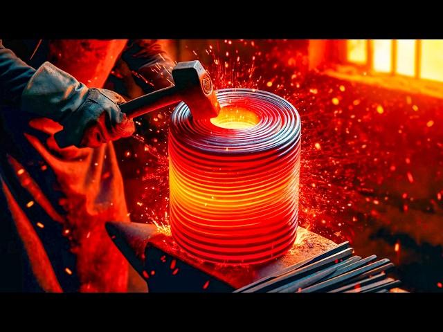 Forging a Damascus Steel Knife from 750 steel layers.