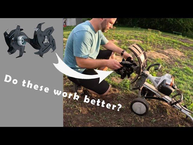 Small Roto Tiller - Stihl MM55 with Bolo Tines Cultivator Attachment