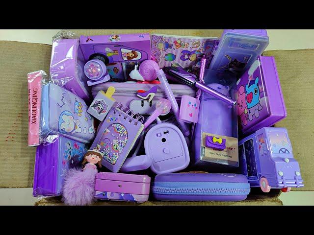 amazing purple stationery collection, unique stationery items, stationery, box full of stationery