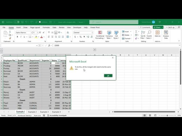 Issues with Merged cells in Excel and how to fix them