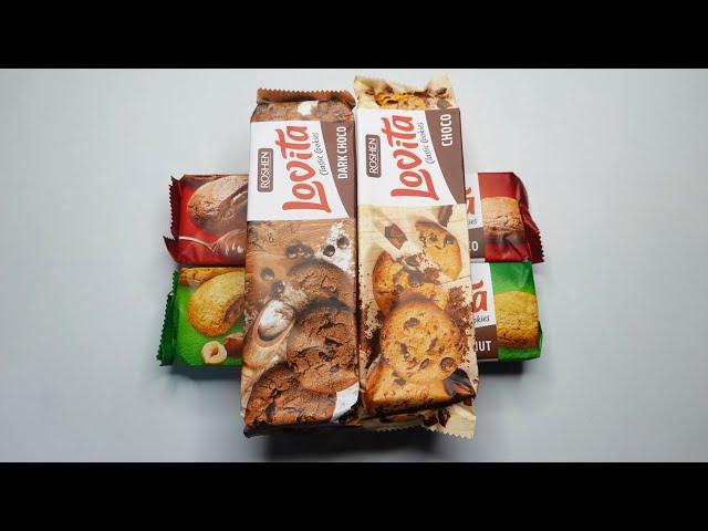 ASMR Unboxing Roshen Lovita Choco, Hazelnut Soft Cream Cookies & Choco, Dark Choco Classic Cookies