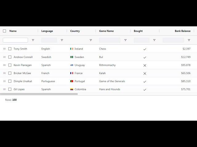 Angular 9 Ag-Grid working example with Sorting Filtering Multiple Row selection