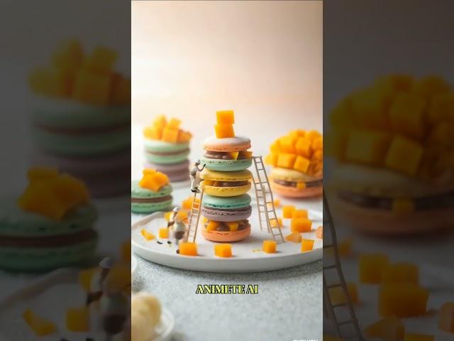 Tiny Workers Build a Mango Macaron Tower!