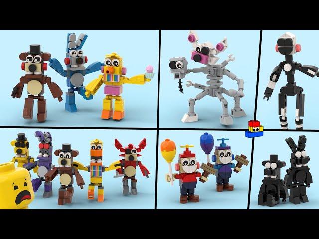 I made FNAF2 LEGO minifigs: Toy and Withered versions, plus Mangle, Puppet, Balloon Boy, and more