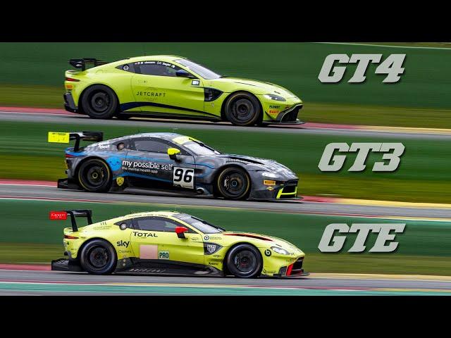 Aston Martin Vantage AMR GTE vs GT3 vs GT4 - sound comparison