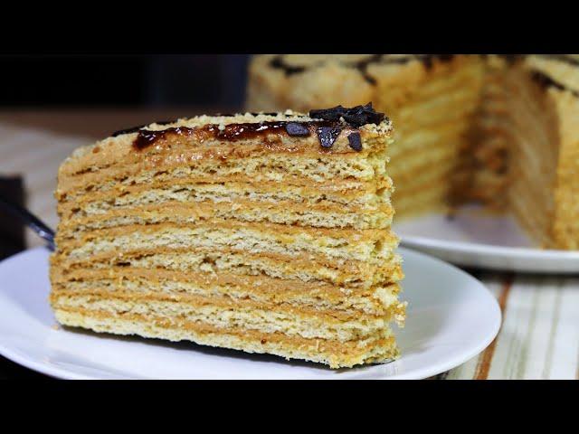 Delicious and tender homemade honey cake. Honey cake with the thinnest cakes. My kitchen recipes