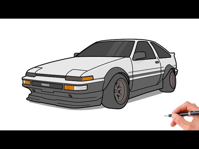 How to draw a TOYOTA COROLLA AE86  / drawing toyota trueno ae86 levin HACHIROKU initial d 1983