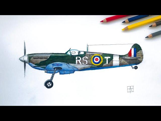 Как нарисовать самолёт истребитель "Спитфайр" | How to draw a aircraft Supermarine Spitfire