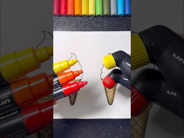 Ice Creams with Different Paint Markers!  Warm Colors!  #funnyart #shorts #icecream