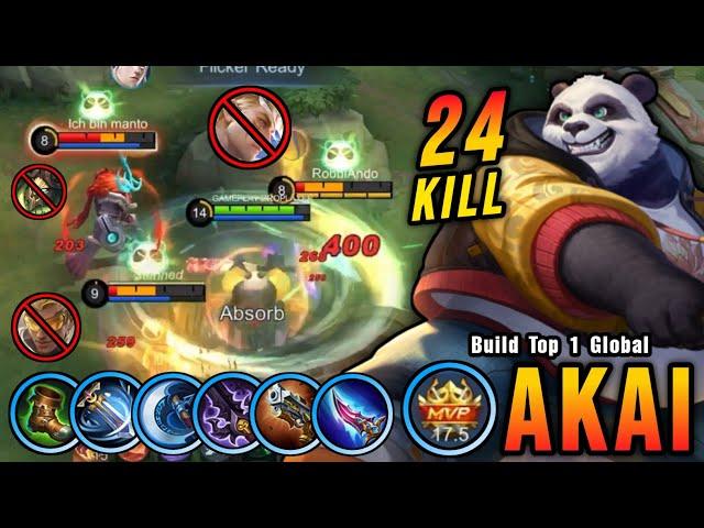 24 Kills!! MVP 17.5 Points Akai Damage Build 100% Unstoppable!! - Build Top 1 Global Akai ~ MLBB