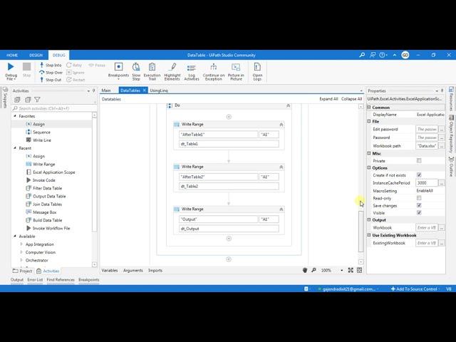 UiPath get common rows from 2 tables.