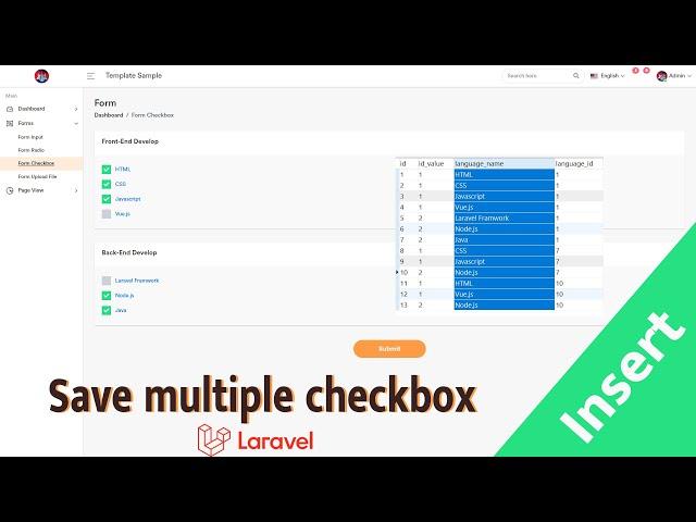 Insert multiple checkbox to databases In Laravel | Sample Dashboard