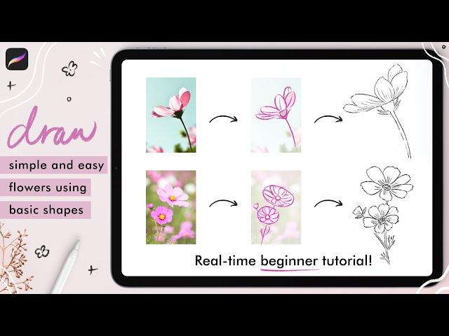 HOW TO DRAW FLOWERS in Procreate using BASIC SHAPES  (beginner friendly tutorial!)