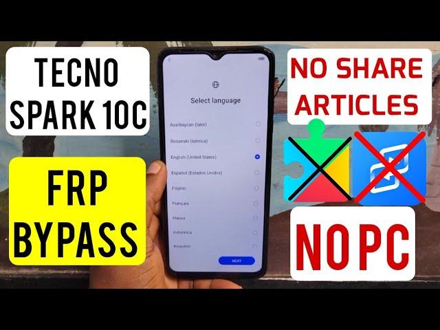 Tecno Spark 10c (Kl5k) Google/Frp Bypass Without Pc |Share Articles Not Working| YouTube Update Fix