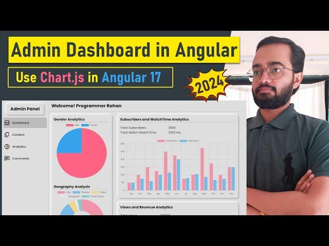 Admin Dashboard in Angular 17 using Chart.js | 2024 | Charts in Angular