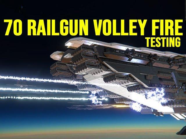 70 RAILGUNS VOLLEY FIRE TESTING - Space Engineers