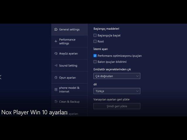 Nox Player için Win 10 ayarları