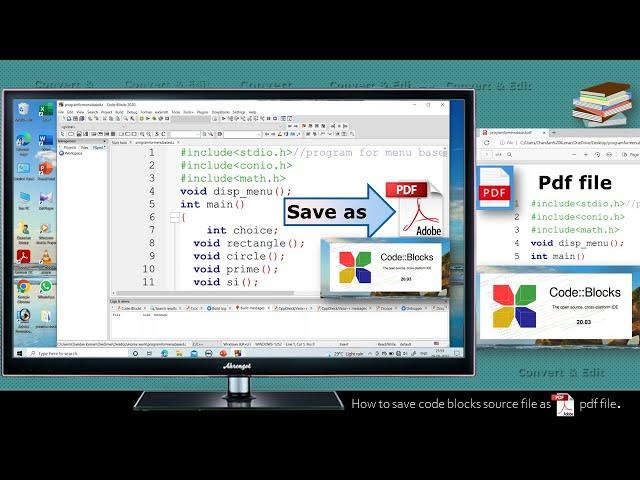 how to save code blocks program as a pdf file. code to pdf.