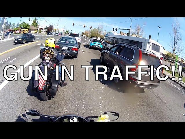 Biker Pulls Gun in Traffic!