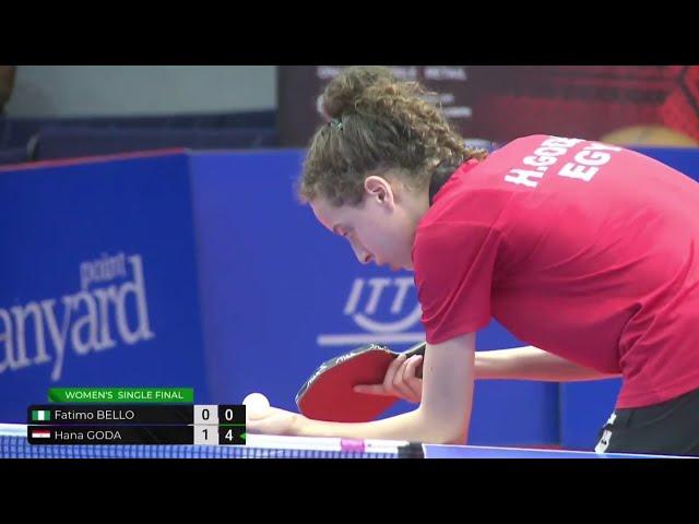 مباراة هنا جوده ضد فاطيمه بيللو فى نهائى بطولة إفريقيا 2022 hana goda vs fatima bello ITTF Africa