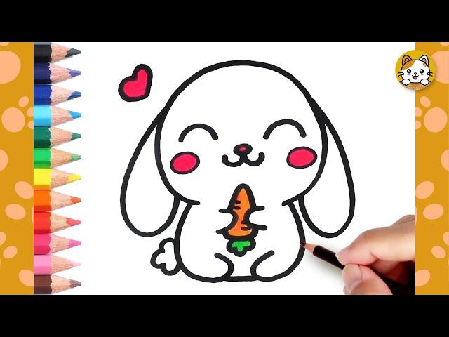 Bunny Drawing Easy | How to draw a Cute Bunny Step by Step | Kawaii Drawings