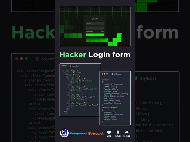 HTML & CSS Sign in  Hacker Login form || #shorts #coding #viral