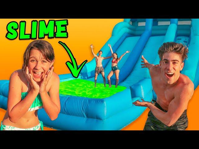 SLIME POOL WITH GIANT SLIDE INFLATABLE !!!