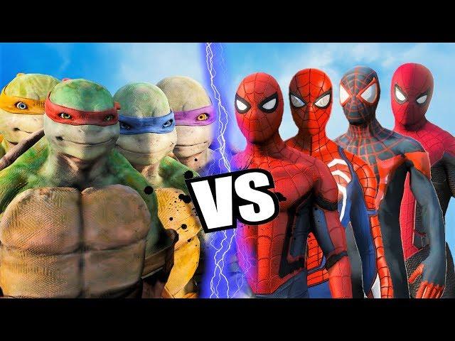 TEENAGE MUTANT NINJA TURTLES vs TEAM SPIDER-MAN - Epic battle